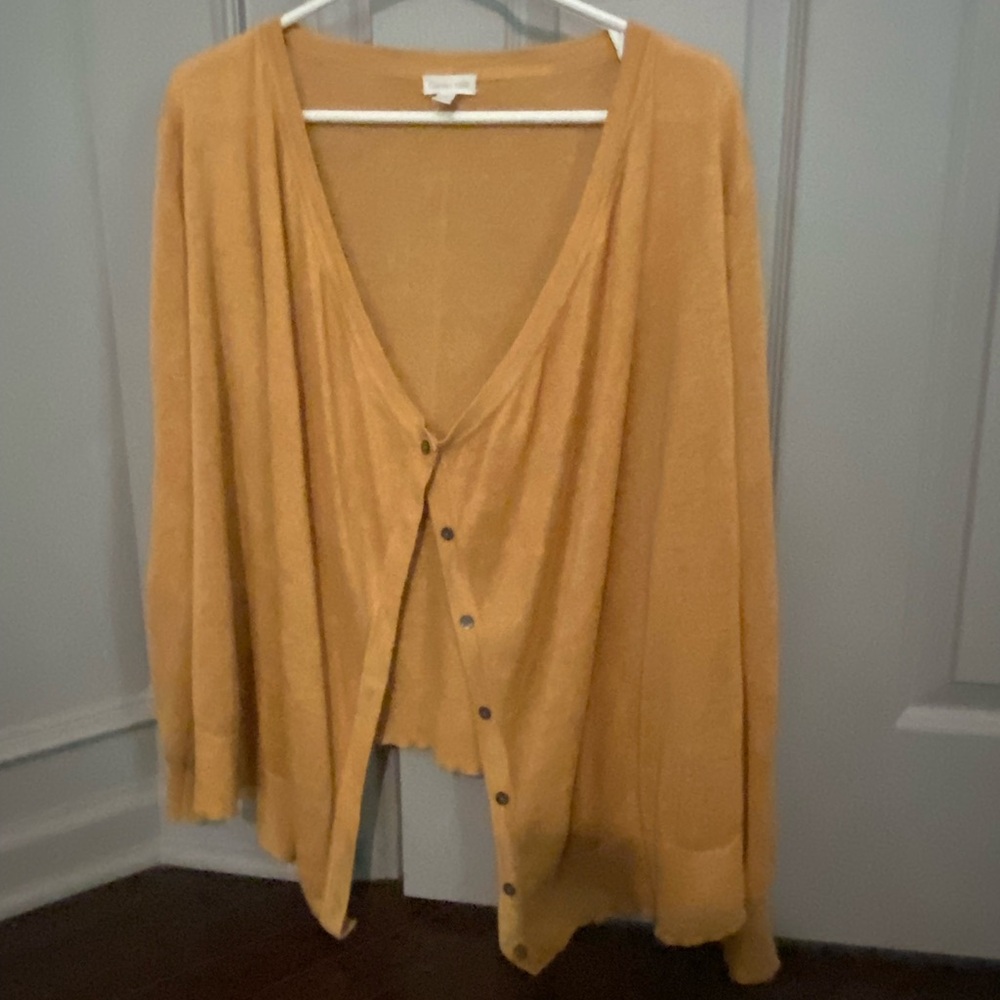 Garnet Hill gold mustard Draped Front Linen Button Down Cardigan small